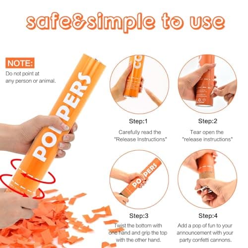 Confetti Cannon 12Pack Orange Party Popper Shooters 12 Inch Confftti Poppers for Wedding Birthday Graduation Christmas New Year Eve Party Supply Launches 20-25ft - Thumbnail 3