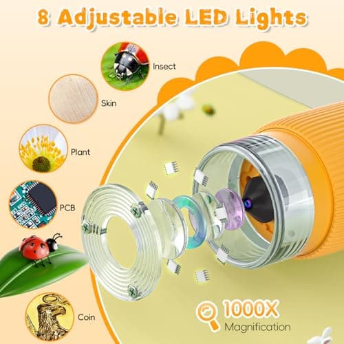 Microscope for Kids, Ahalfcit 1000X Handheld Digital Microscope with 2” HD IPS Screen, Portable Mini Camera for Exploring Nature, Science Educational Toy, Birthday Gift for 3-12 Years Old Boys Girls - Thumbnail 3