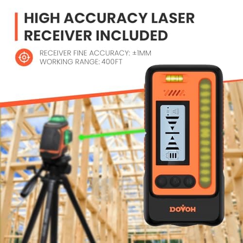 DOVOH Outdoor Laser Level with Receiver : Daylight High Visibility Laser Level 360 Self Leveling Up To 400ft Long Range High Power Green with Detector Outside Construction Landscaping, H3-360G - Thumbnail 2