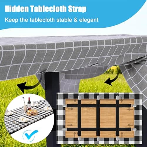 Tablecloth Clips for Outdoor Thick Tables Hidden Strap 5 Pack, Adjustable Elasticity Picnic Table Cloth Holder Clip Large Clamp for Bench Cover Party Restaurant Camping RV Essential Accessory Black - Thumbnail 2
