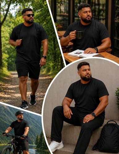 Poriff Big and Tall Shirts for Men Short Sleeve Mens Crewneck Tops Loose Casual T-Shirts Summer Basic Tee XL to 5XL (Black 4XL) - Thumbnail 3