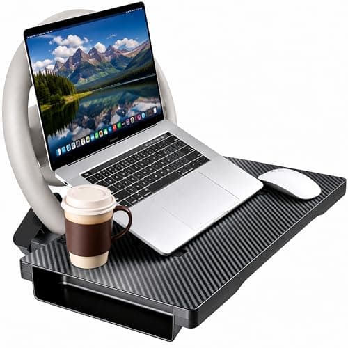 2-in-1 Steering Wheel Tray for Car & Car Seat Gap Filler Organizer, Foldable Car Table with Carbon Fiber Look for Eating, Tablet or Laptop Tasks, Fits Standard Round Steering Wheels, Parked Use Only - Image 1