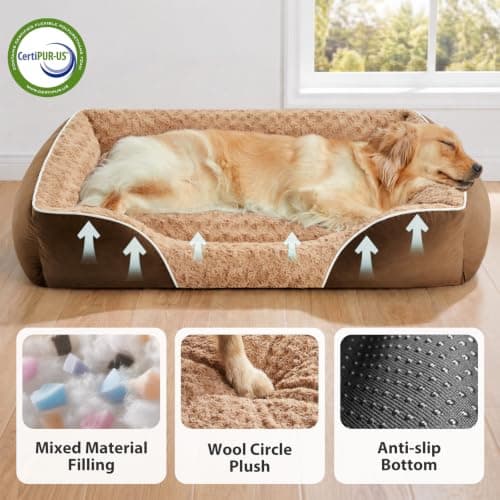 RRPETHOME Dog Beds Large Sized Dog,Washable Rectangle Dog Bed for Medium Dogs,Orthopedic Pet Bed with Anti-Slip Bottom for Large Dogs,Brown,35"x25"x7" - Thumbnail 4