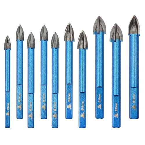 Masonry Drill Bit BRSCHNITT 3/16",1/4"*4,5/16"*2,3/8"*2,1/2" Carbide Tips Concrete Drill Bit Set for Pots Bottles Ceramic Tile Glass Brick Ceramic Triangle Shank