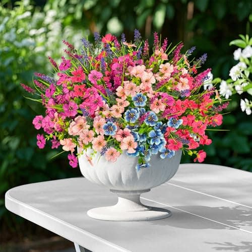 ICX Artificial Flowers for Outdoors Decoration, 12Pcs Fake Plants Violets with Lavender, Hanging Spring Summer Decor UV Resisant Silk Flower for Planter Porch Patio Balcony Yard - Thumbnail 2