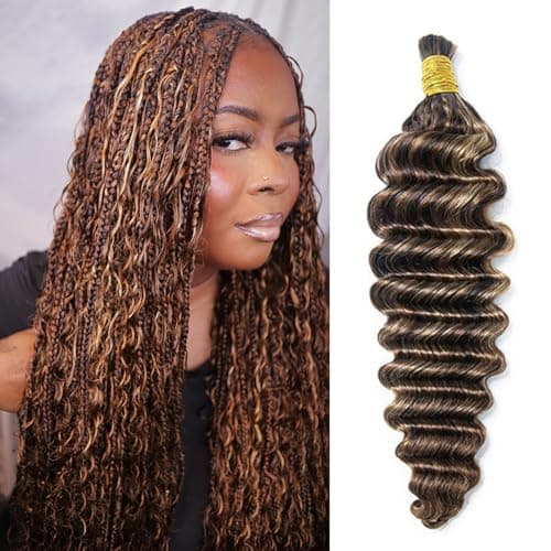 Human Boho Braiding Hair 100G Boho Human Hair for Braiding #4/27/30 Deep Wave 100% Brazilian Human Braiding Hair 20 Inch - Image 1