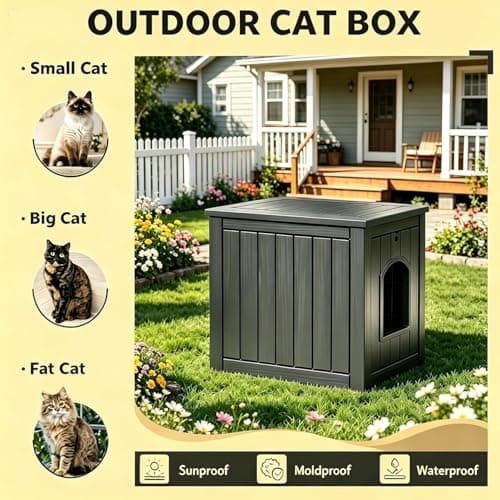 KAMABOKO Weatherproof Outdoor Cat House Resin Cat Shelter for Indoor/Outdoor Cats, Spacious Feral Cat Home with Easy Assembly, Stylish Design for Garden, Patio & Backyard，Black - Thumbnail 6