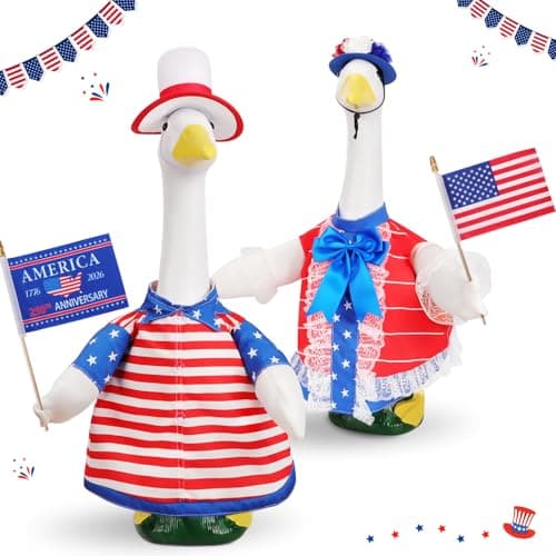 Lettry 2 Set 4th of July Porch Goose Outfit for 23" Statue, 250th Anniversary Goose Clothing with Flags, Independence Day Patriotic Uncle Hat Costume for Outdoor Lawn Decor(Goose not Included)