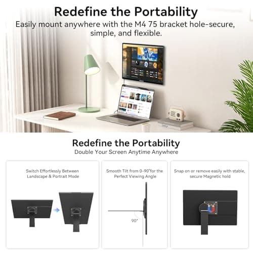 Blackview 16.1" Portable Monitor for Laptop, 1200P FHD Laptop Monitor Extender, 360° Rotating Detachable Magnetic Stand, Plug & Play with HDMI/USB-A/Type-C, Extra Screen for Windows/Mac/Linux/Android - Thumbnail 5