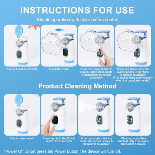 Portable Handheld Mesh Nebulizer, 2 Adjustable Mist Levels, Whisper-Quiet ≤20dB - Compact Travel Nebulizer for Adults & Kids, Home, Office Spacer (Blue) - Thumbnail 6