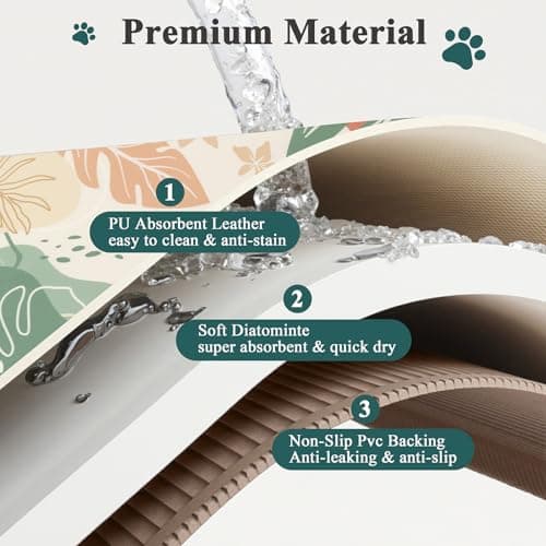 Topotdor Boho Dog Food Mat - Absorbent Quick-Dry Cat Bowl Mat for Food and Water, Non-Slip Pet Feeding Placemat for Messy Drinkers Dog Accessories Pet Supplies, 12"x20", Red - Thumbnail 5