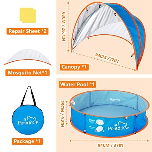 Peradix Paddling Pool for Kids & Pets Infant Ball Pit Tent, Baby Beach Tent, Toddler Wading Pool UV Sun Shelter Canopy with Mosquito Net, Portable Pop Up Tent Summer Beach Toys for Child - Thumbnail 6