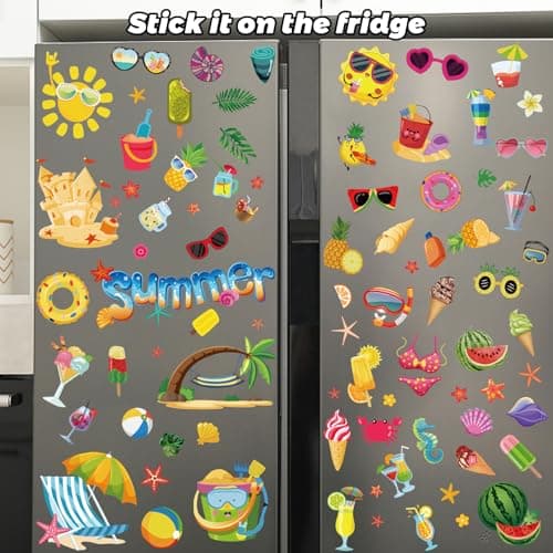 ​132PCS Summer Window Clings,Reusable Double-Sided Spring Summer Window Stickers,Reusable Static Beach Clings,Vibrant Seasonal Window Decals for Tropical Home Decor (9 Sheets) - Thumbnail 3