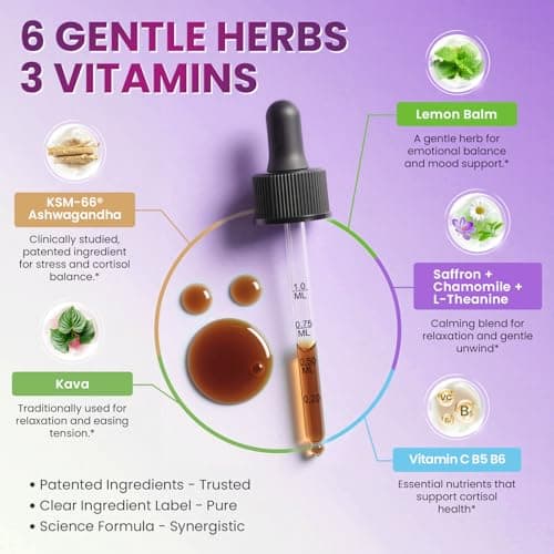 Cortisol Supplements for Women, Cortisol Reducer Manager Detox with KSM-66® Ashwagandha, Kava, Lemon Balm & Vitamin C B5 B6, Lower Cortisol, Hormone Harmony Liquid Drops, 2 FL.OZ, Blueberry Flavor - Thumbnail 2