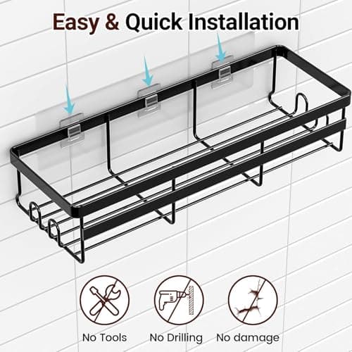 WOWBOX Shower Caddies 2 Pack - Adhesive Hanging Shower Shelf - Bathroom Organizers and Storage, No Drilling Stainless Shower Shelves for Home Decor, Bathroom Accessories - Thumbnail 4
