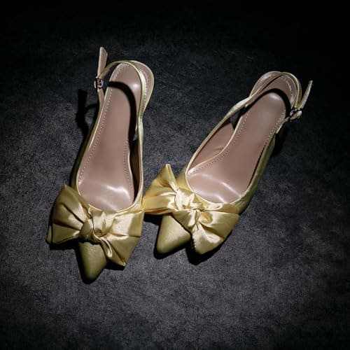 RUSAUISE Yellow Heels Closed Pointed Toe Slingback Bow Kitten Heel Pumps with 2 Inch Comfortable Dressy Sexy Elegant Dress Shoes fo Women Buttery Yellow Size 6.5 - Thumbnail 5