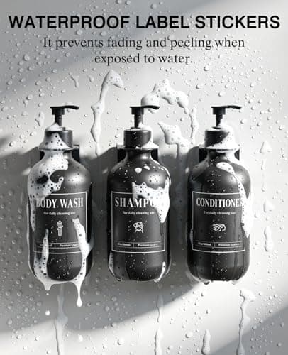 Luxspire Shampoo and Conditioner Bottles, 500ml Shampoo and Conditioner Dispenser, Shower Soap Dispenser Wall Mounted Plastic Bottles Bamboo Pump, Black 3 Sets for Bathroom, Shower Wall and Hotel - Thumbnail 4