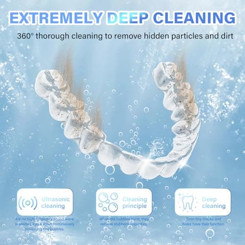 Upgraded Ultrasonic Retainer Cleaner Machine, 45kHz Dental Cleaning for denture Jewelry, Watch Strap, Night Guards, Toothbrush, Mouth Guards, Aligner, Braces,Denture Cleaners Digital Timer, 200ML - Thumbnail 2