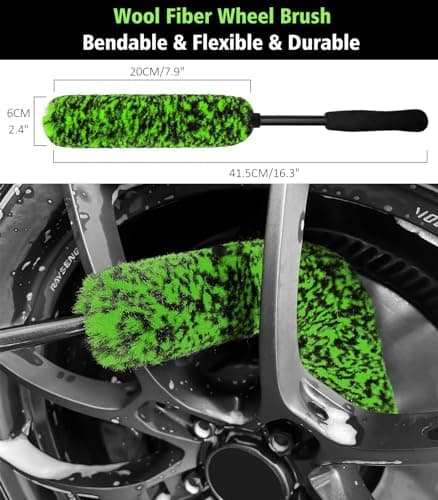 YeewayVeh 5PCS Pro Wheel Detailing Kit | 360° Bendable Rim Cleaner Brush, Premium Boar Hair Brush & Tire Shine Applicator | Microfiber Scratch-Free Wheel and Tire Brush Set for Cleaning Wheels,Tires - Thumbnail 4