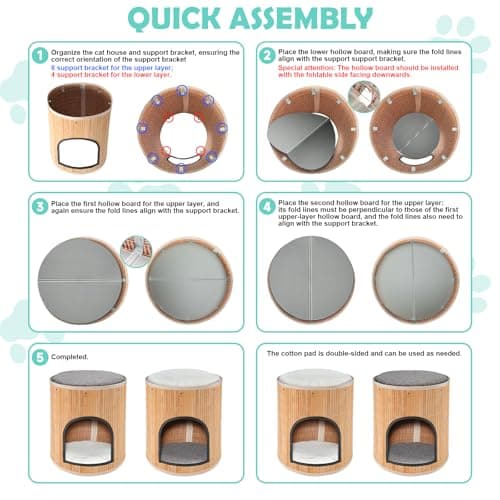 Cat Beds Indoor House, Handwoven Bamboo Cat Cave Pet Cube, Large Cat Houses, 2 Bed Mat, Foldable,Hideaway, 15.9x13.9 Inches, Living Room Bedroom Terrace Home Decoration Natural - Thumbnail 6