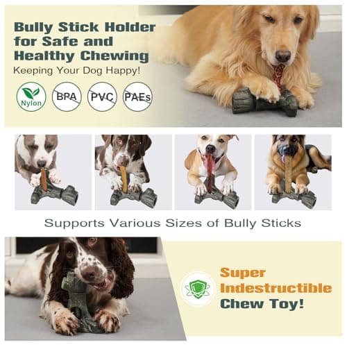 Bully Stick Holder for Dogs, Tough Chew Toy for Aggressive Chewers, Anti-Choking Dog Stick Holder Made of Food-Grade Nylon & Coffee Wood Fiber, Dishwasher Safe Durable Dog Toy for Large Dogs - Thumbnail 3