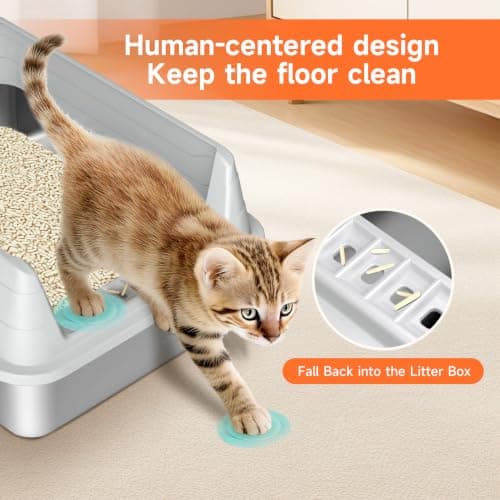 Stainless Steel Cat Litter Box, Odor Free Metal Litter Box with High Sides Lid, Open Top Low Entry Litter Pan Include Scoop Easy Cleaning Anti-Scratch Kitty Cat Box Anti-Urine Leakage, Non-Sticky, M - Thumbnail 6