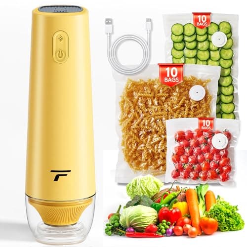 Vacuum sealer for food, Chef’s Design to Preserve Freshness, Compact Handheld Vacuum Sealer with 30 Reusable Bags, Professional-Grade for Food Storage Savers, Mustard