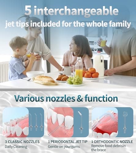 Water Dental Flosser Cordless for Teeth, 350ML Water Dental Flosser Teeth Pick 4 Modes Portable Oral Irrigator with 4 Jet Tips Rechargeable Flossers Oral Irrigator IPX7 Waterproof for Home Travel - Thumbnail 4