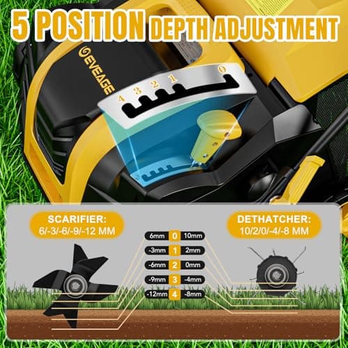 Dethatcher and Scarifier, 16-Inch 15 Amp Electric Lawn Dethatcher with 13.2 Gal Collection Bag, 5-Position Depth Adjustment, 2-in-1 Corded Power Rake & Aerator Tool - Thumbnail 5