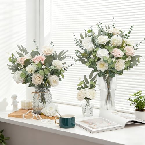 CCPanda 120 Pcs Artificial Eucalyptus Leaves Stems Bulk, Realistic Fake Greenery with 4 Kinds Mixed Silver Dollar, Faux Plants for DIY Floral Arrangements, Wedding Bouquets, Home, Party, Vase Decor - Thumbnail 4