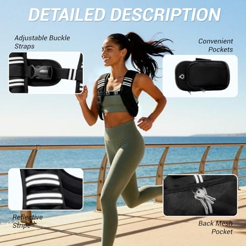 Weighted Vest, Adjustable Body Weight Vest with Reflective Stripe, 8/12/16/20lb for Men Women, Running Vest Woman for Strength Training, Workout, Jogging, Walking, Fitness Equipment, Gym, Muscle Building, Weight Loss, Weightlifting - Thumbnail 2