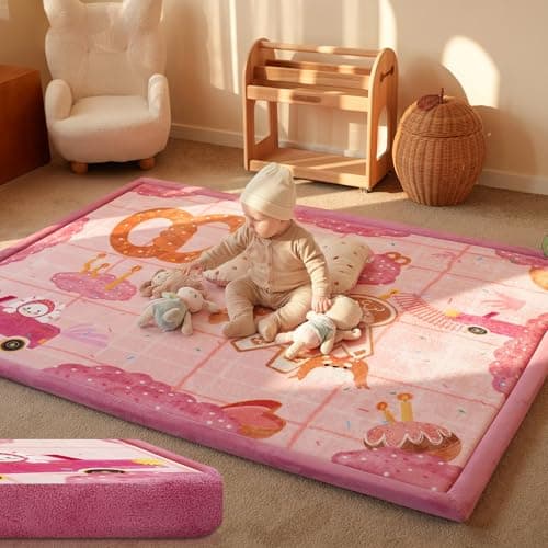 PaPaMat 1.5" Thick Educational Large Baby Floor Play Mat 79x118, Flannel Padded Memory Foam Kids Mat, Non-Slip Plush Playmat for Nursery Playroom Classroom (Gingerbread man) - Image 1