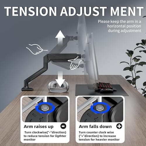 Single Monitor Arm Desk Mount，Gas Spring Monitors Arm for 17-32 inch Screens,Adjustable Computer Monitors Stand up to 4.4 to 19.8 lbs,Vesa Mount with Clamp and Grommet Base, VESA 75 & 100mm,Single - Thumbnail 4