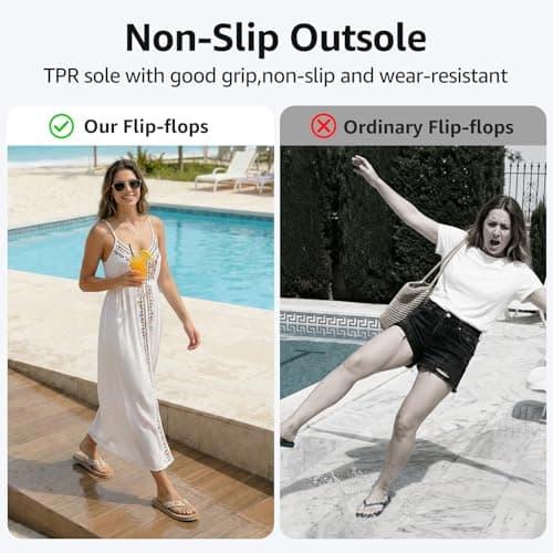 STEP QUEEN Women's Arch Support Flip Flops 2026 Summer Comfortable Rubber Water Shoes for Beach Shower Non-Slip Thong Sandals with Cushioned Footbed for Wide Feet Beige Size 10 - Thumbnail 5