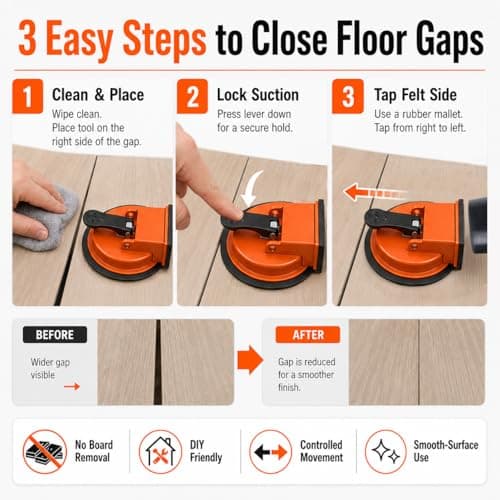 Floor Gap Fixer Tool,Heavy Duty Laminate Floor Suction Cup Tool for Wood,Vinyl & Tile Flooring,Enhanced Vacuum Suction Gap Repair Tool with Anti-Slip Grip,Flooring Installation Accessories (Orange-1) - Thumbnail 5