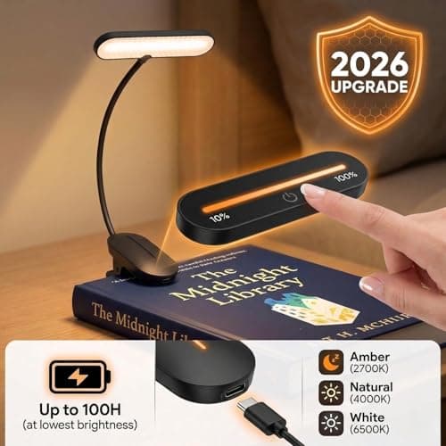 Clip-On Book Light for Reading at Night - Rechargeable 14 LEDs with 3 Color Modes & Stepless Dimming, Eye-Care USB-C Charging, 70-Hours, 360° Flexible Gooseneck - Perfect for Books, Bedtime Reading - Thumbnail 4