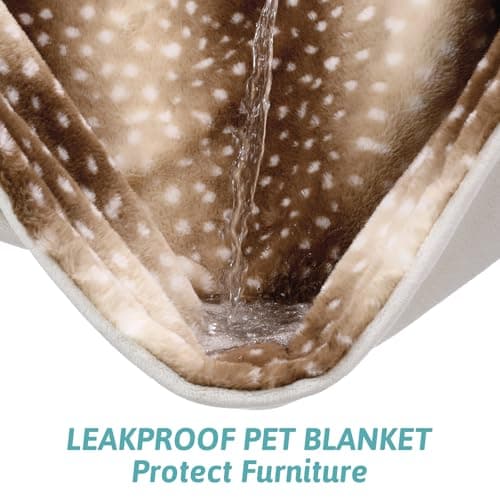 COZY KISS Waterproof Pet Blanket, Christmas Deer Print Blanket for Bed Couch Protector, Reversible Washable Plush Dog Faux Fur Throw for Puppy, Double Sided Cat Blanket, 30x40 inch, Brown - Thumbnail 3
