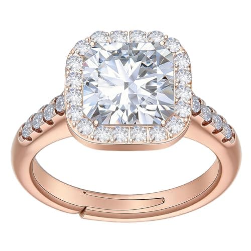 4 Carat Moissanite Engagement Ring for Women, Cushion/Round Cut 4CT Moissanite Wedding Ring, 14K Rose Gold Plated Adjustable Bridal Promise Ring, Hypoallergenic Anniversary Ring with Gift Box (41Rose Gold SIZE 7–10) - Image 1