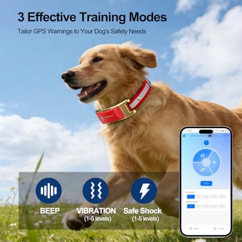 Wireless Electric GPS Dog Collar Fence for Mediume/Large Dog: Upgrade Pet Shock Barrier Containment System Yard Outdoor Perimeter,Stubborn Dog Train Bluetooth Collar for Dog Parent Red - Thumbnail 6