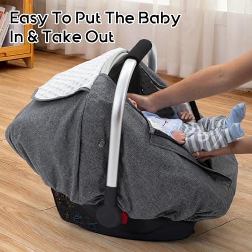 Baby Car Seat Cover for Doona, Waterproof Carseat Cover with Plush Dots Lining, Warm & Snug Infant Car Seat Canopy with Privacy Shield & 2 Vents, Baby Carrier Cover Weather Shield for Boys Girls - Thumbnail 4