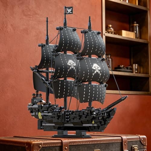 Xbert Pirate Ship Building Set - Black Pearl Ship Model with Display Stand, Desktop Decor Collectible for Men, Adult, Ship Building Blocks Toys for Display - Thumbnail 6