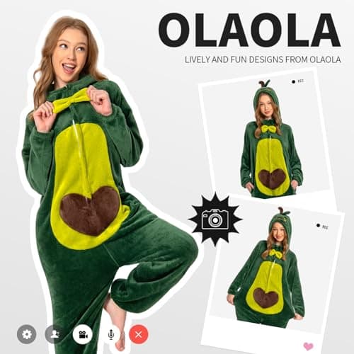 OLAOLA Adult Unisex Onesie, Flannel Avocado Pajamas, One Piece Sleepwear Cosplay Party Costume - Thumbnail 3