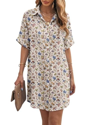 Magritta Womens Plus Size Oversized Short Dress Shirt Dress for Curvy Women Chic Lightweight Breathable Loose Ditsy Floral Beach Dress for Beach Vacation 3XL - Thumbnail 5