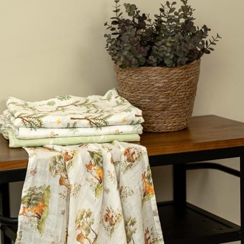 Civarua Kids Muslin Swaddle Blankets for Newborn, 4 Pack Cotton Baby Blankets Neutral, Large 31.5 x 43.3 Breathable Soft Receiving Blanket, Essentials Swaddle Wrap Burping Clothes, Green Jungle Animal - Thumbnail 4