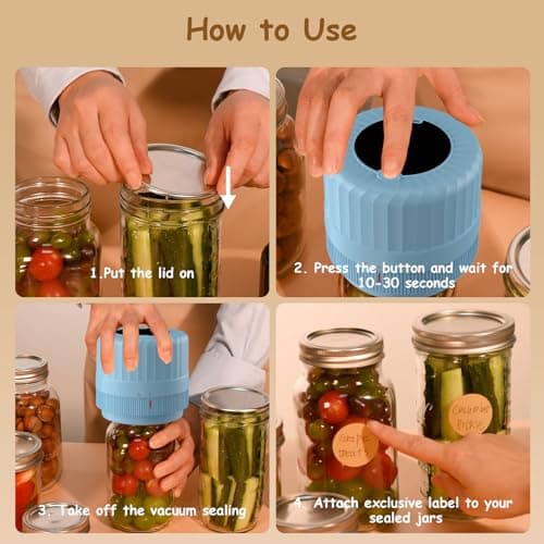 HTPOW Fully Automatic Mason Jar Vacuum Sealer Kit, Auto Stop Mason Jar Vacuum Sealer Kit, Jar Vacuum Sealer for Mason Jars, Jar Vacuum Sealer, A Must-Have for Canned Foods Pantry Canning Pickling - Thumbnail 6