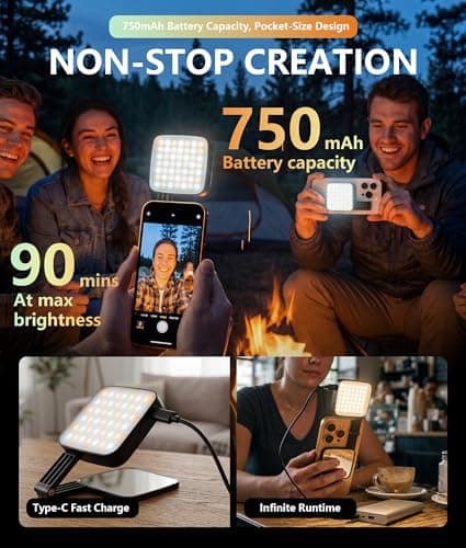 LOUERN Magnetic Dual-Sided Selfie Light Compatible with MagSafe iPhone, 42LEDs per Side, CRI95+ Rechargeable Portable & Foldable Phone Light with Mirror for TikTok, Vlogging, Zoom Calls, Photography - Thumbnail 6