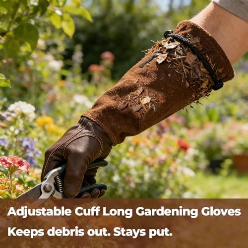 Aegend Women’s Garden Gloves, Long Elbow Cuff Adjustable Strap, Sun & Dirt Protection, Cowhide Leather, Breathable Comfortable for Gardening, Fit Small Hands for Gardeners (Brown, S) - Thumbnail 5