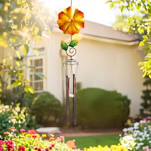 MUMTOP Wind Chimes for Outside Clearance - Garden Wind Chimes with Flower Wind Spinner, 33 Inch Deep Tone Metal Memorial Sympathy Windchimes for Patio Outdoor Porch Yard Decor Gifts(Orange) - Image 1