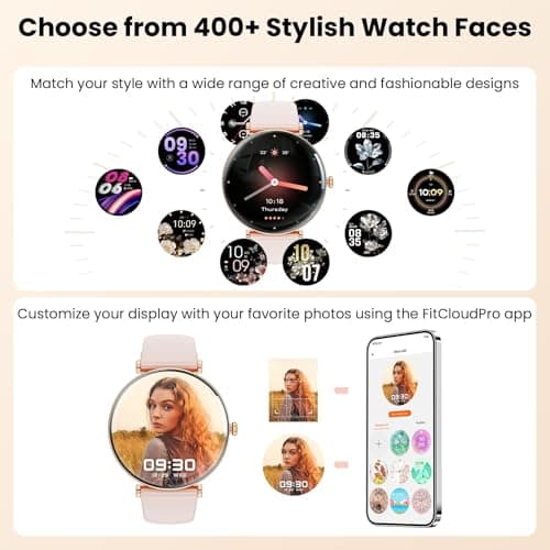 Hwagol Smart Watches for Women with Android iPhone Compatible[Calls/Metal Thin Body],1.43" Micro-Spherical AMOLED Screen,Fitness Watch with Sleep/Heart Rate Monitor,Pedometer for Steps Miles - Thumbnail 6