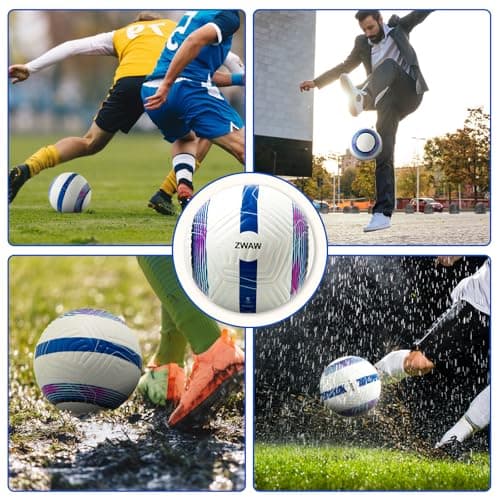 ZWAW Official Match Soccer Ball Size 5 – Waterproof PU Leather, Includes Pump & Needles, Mesh Storage Bag for Easy Carry - Thumbnail 6